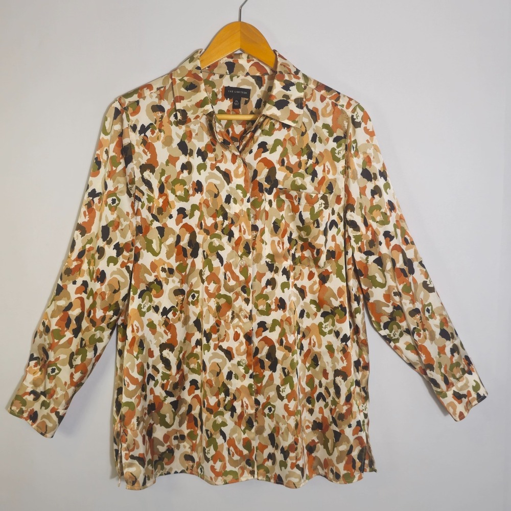 The Limited Shirt Women Petite Large Multicolor Camouflage Print Roll Tab Sleeve